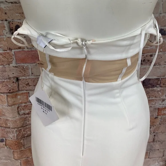 Angel Biba Corseted Mini Dress Blind Date Nude Mesh Bodycon White Sz Small - Picture 10 of 14